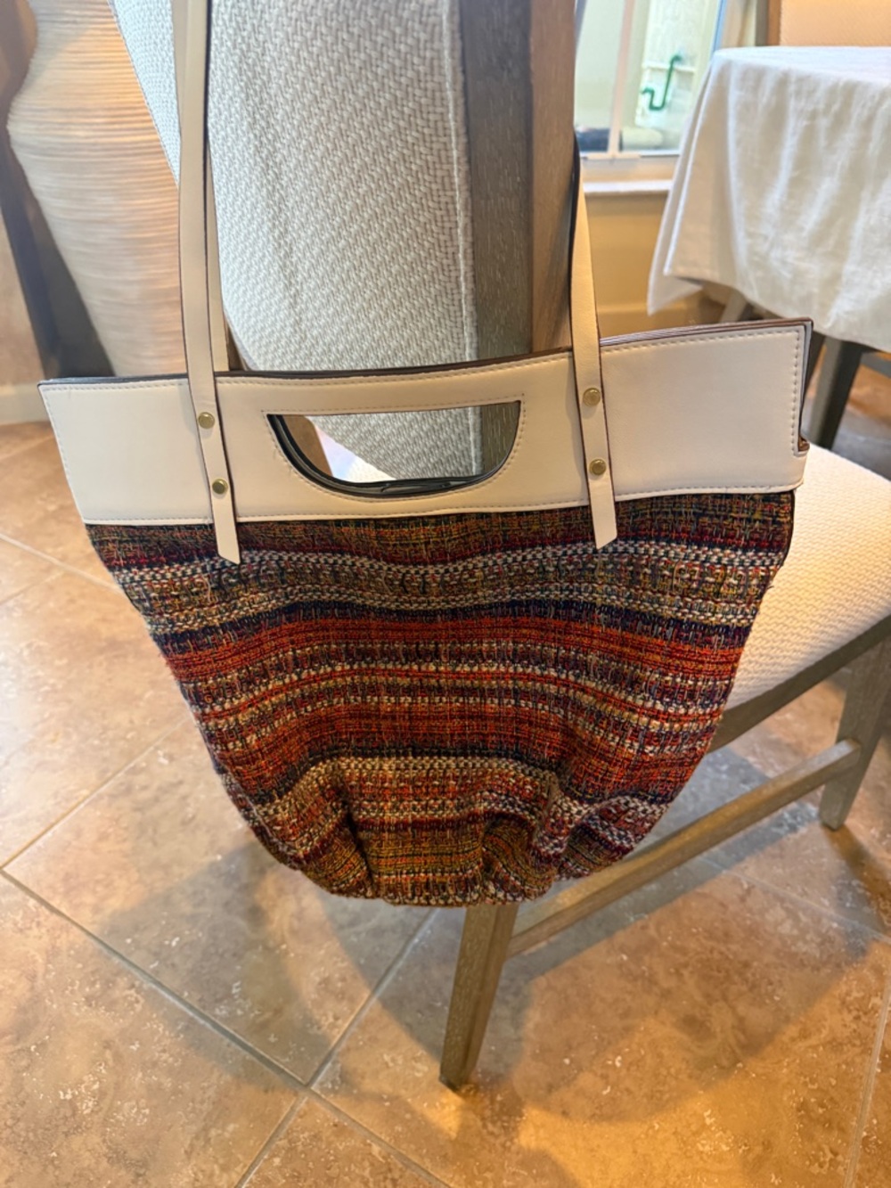 Neiman Marcus Multicolor Woven Tote with White Trim